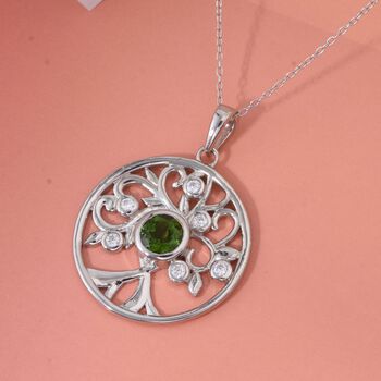 Nat&uuml;rlicher Chromdiopsid und Moissanit Anh&auml;nger mit 50cm Kette - 1 ct.