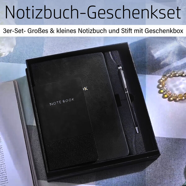 Premium Set; Notizbuch und Taschentagebuch mit geschnitztem, samtigem Hardcover und Kugelschreiber, Schwarz image number 2