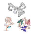 3er Set, Wei&szlig;e S&uuml;&szlig;wasserzucht Perlen Broschen, Schmetterling