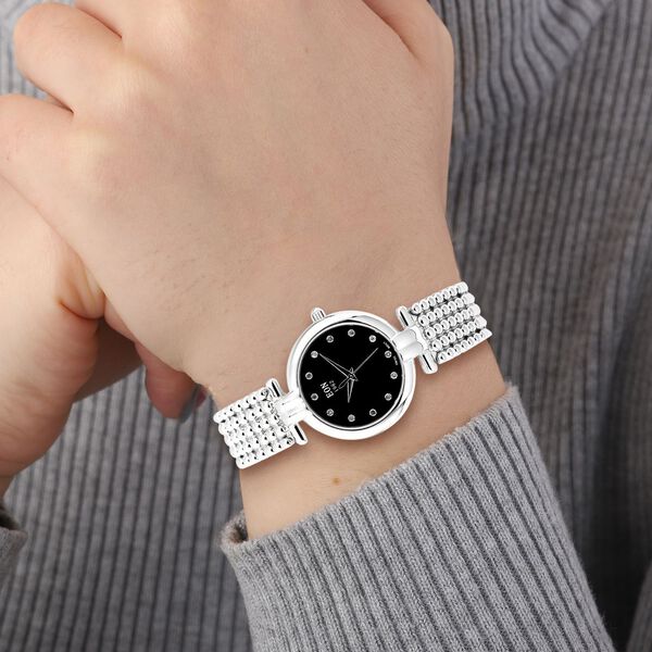 EON - Edle Armbanduhr mit nat&uuml;rlichen Champagner Diamanten, 8.5 cm, Schweizer Uhrwerk, reiner Edelstahl ca. 0,12 ct image number 2