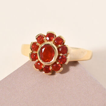 Mexikanischer Kirschfeuer-Opal Ring 925 Silber vergoldet  ca. 0,67 ct