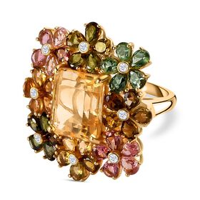 Citrin, Mehrfarbig-Turmalin Ring 925 Silber Gelbgold Vermeil (Größe 20.00) ca. 12,48 ct