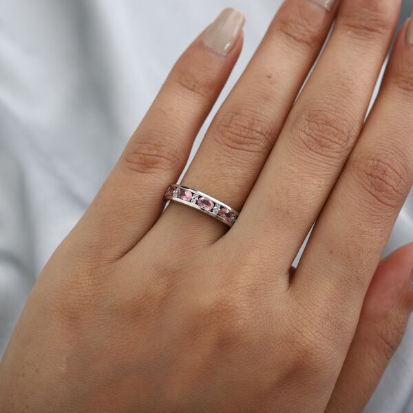 Rosa Turmalin und Zirkon Band Ring 925 Silber Platin-Überzug image number 3