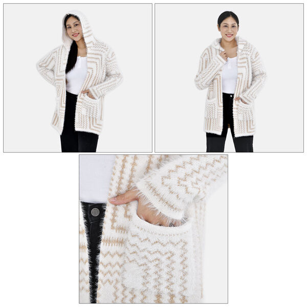 Winter Cardigan mit Kapuze, weiß- und pfirsischfarben image number 7