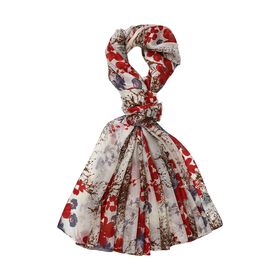 LA MAREY Schal aus 100 % Maulbeerseide, 195×110 cm, weiß-rot