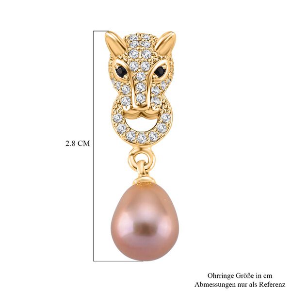 Lila Süßwasser Perle, Zirkonia Ohrringe, Nickelfreies Messing goldfarben image number 6