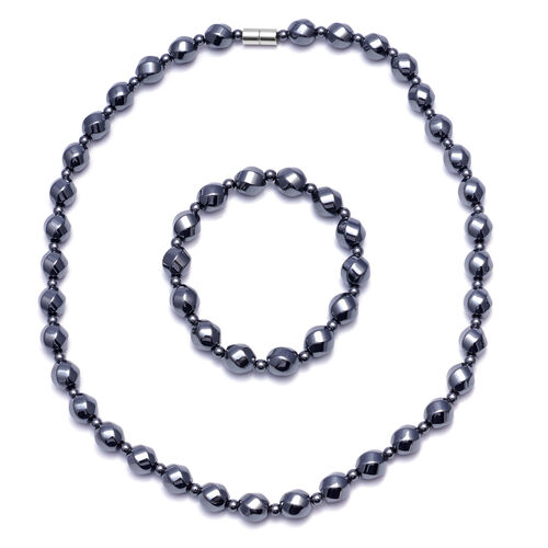 2er- Set Hämatit flexibel Armband und Halskette ca. 50 cm lange image number 0