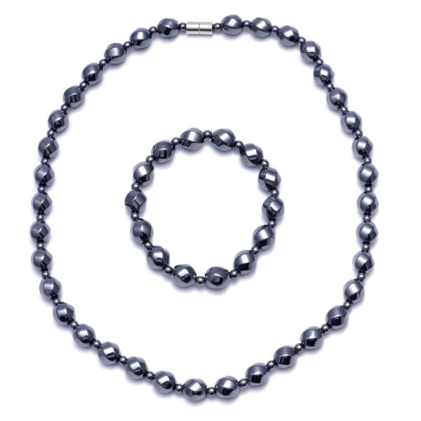2er- Set Hämatit flexibel Armband und Halskette ca. 50 cm lange image number 0