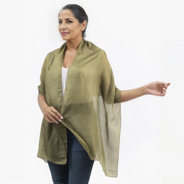 Satin Seiden Schal, Olivgr&uuml;n image number 2