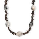 Schwarzer Rutil Quarz, Rauchquarz Halskette ca. 60 cm Edelstahl ca. 445.00 ct