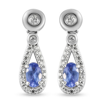 AA Tansanit und Zirkon Ohrringe 925 Silber platiniert ca. 0,87 ct