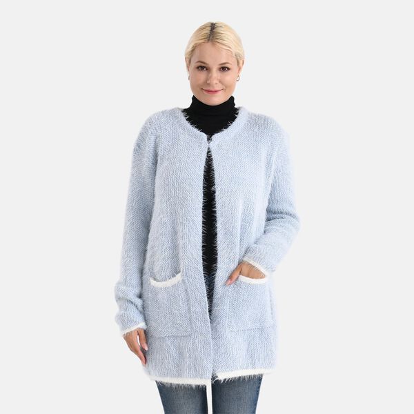 Kuschelweicher, langer &Uuml;bergangs-Cardigan mit 2 Taschen, Blau