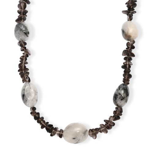 Schwarzer Rutil Quarz, Rauchquarz Halskette ca. 60 cm Edelstahl ca. 445,00 ct. image number 0