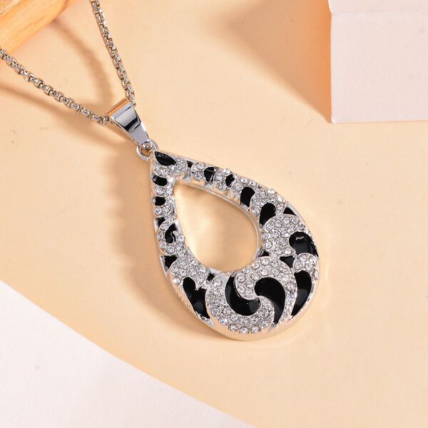 Harzananh&auml;nger mit schwarzem Wirbelmuster und wei&szlig;en Kristallen Halskette, ca. 60 cm image number 2