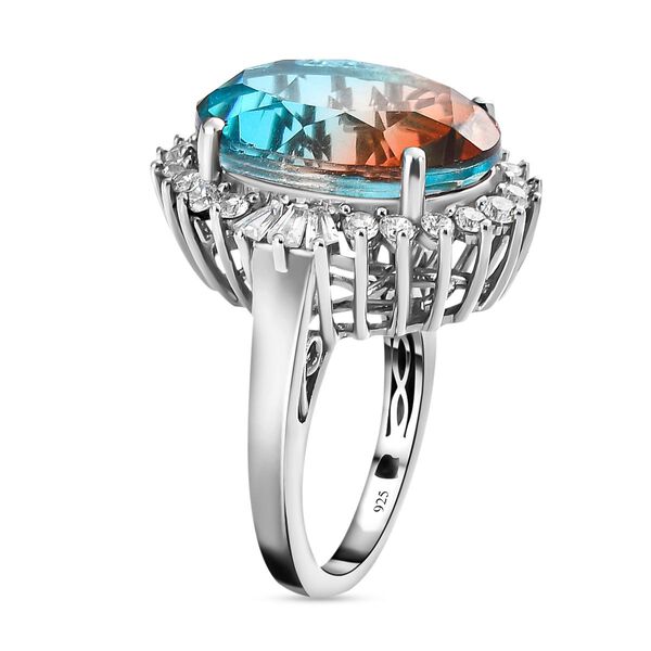 Aqua Terra Costa Quarz Triplett und Zirkon-Halo-Ring, 925 Silber vergoldet, 14,79 ct. image number 5