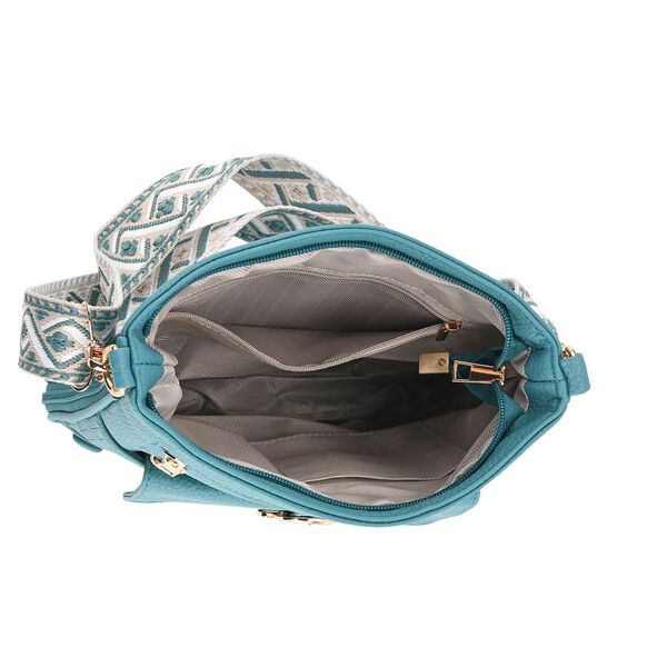 Elegante Umhängetasche aus feinem Lederimitat mit Mehrfachfächern, 24x27 cm, Petrolblau image number 6