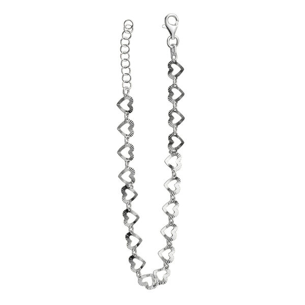 18cm Armband mit diamantgeschliffenen Herzmotiven, 925 Silber rhodiniert image number 2