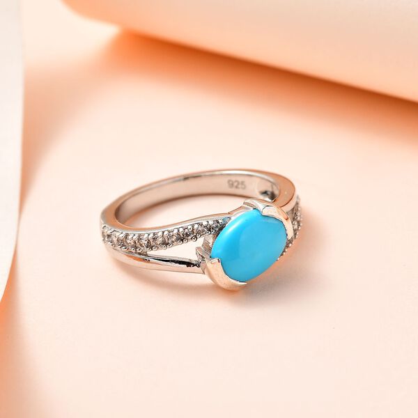 Amerikanischer, nat&uuml;rlicher Sleeping Beauty T&uuml;rkis und Zirkon-Ring - 1,34 ct. image number 1