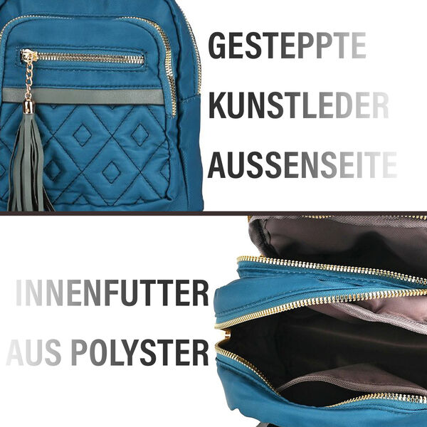 Moderner Kunstleder Rucksack in Steppoptik mit RFID-Schutz, Blau image number 2