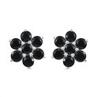 Schwarze geblümte Spinell Ohrstecker, 925 Silber ca. 3,01 ct