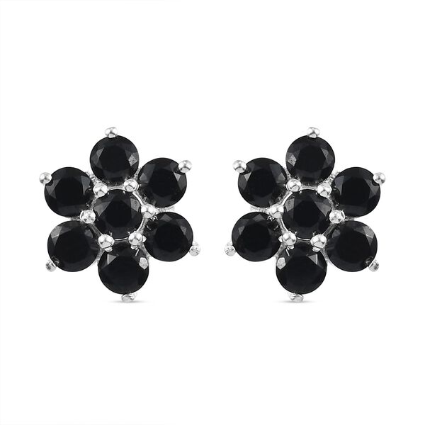 Schwarze gebl&uuml;mte Spinell Ohrstecker, 925 Silber ca. 3,01 ct