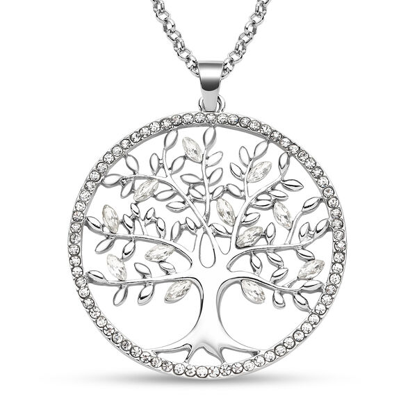 Wei&szlig;er Kristall und Glas Lebensbaum-Anh&auml;nger mit Kette, 74+6 cm, silberfarben