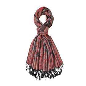 100% Viskose Paisley-Schal, Schwarz