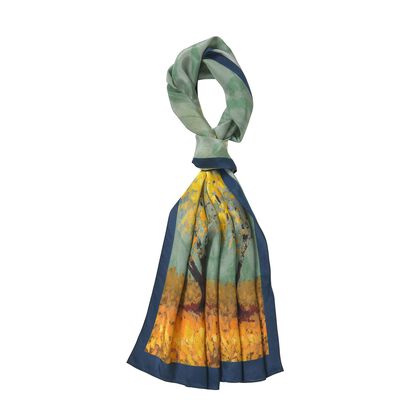 LA MAREY: Premium Selection - 100% Maulbeerenseiden-Halztuch mit Lebensbaum Druck, 35 x 150 cm, Lebensbaum