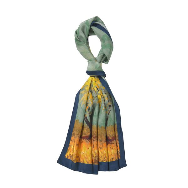 LA MAREY: Premium Selection - 100% Maulbeerenseiden-Halztuch mit Lebensbaum Druck, 35 x 150 cm, Lebensbaum image number 0