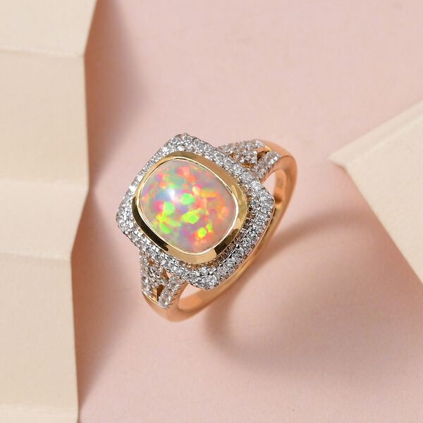 Nat&uuml;rlicher, &auml;thiopischer Welo Opal und Zirkon-Halo-Ring - 3,78 ct. image number 2