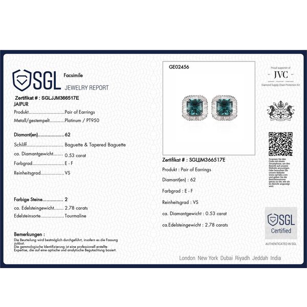 RHAPSODY - AAAA Pirineu Lagunen Turmalin, Weißer Diamant SGL zertifiziert Ohrringe 950 Platin ca. 3.31 ct image number 7