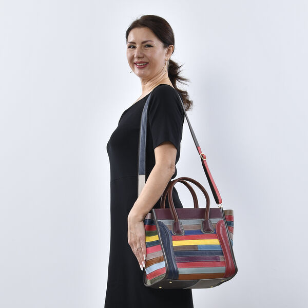 CHAOS BY ELSIE - Schultertasche aus 100% echtem Leder mit RFID Schutz und abnehmbarem Riemen, Gr&ouml;&szlig;e 28x18x30 cm, Braun image number 2