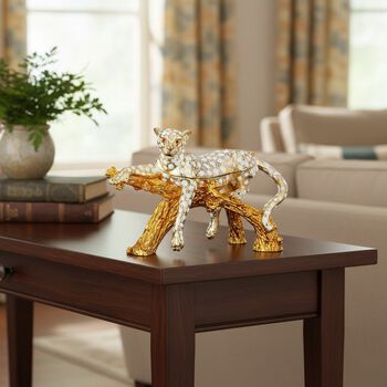 LIVMORE Leoparden-Design Schmuckdose, 11x3x8cm, Gold