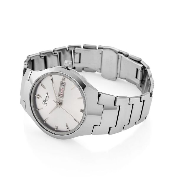 GENOA TIME V2 Uhr mit Japanischem VJ33 Quarzwerk, 36 mm, Zifferblatt mit Kristallen und Datumsanzeige, Armband aus Wolframstahl, 3 ATM wasserdicht image number 5