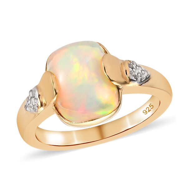 Nat&uuml;rlicher, &auml;thiopischer Opal und Zirkon-Ring, 925 Silber Gelbgold Vermeil  ca. 1,94 ct image number 4