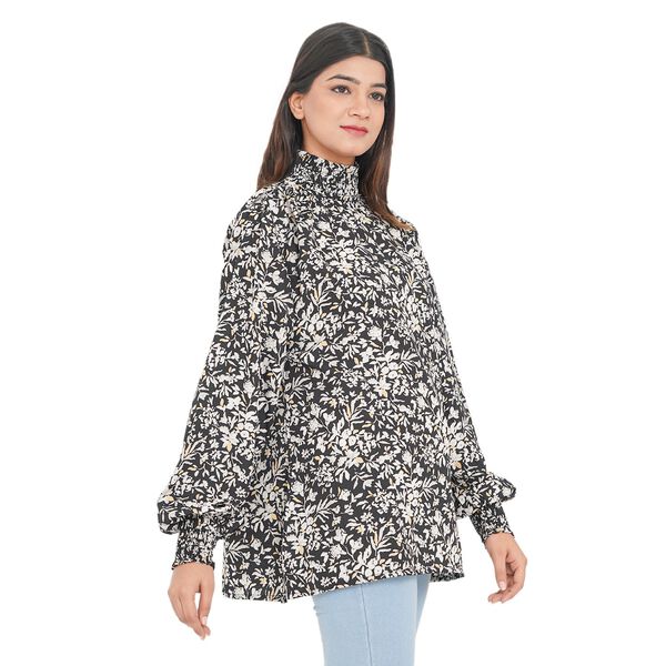 TAMSY - Damen Bluse mit Blatt- und Blumenmuster, Größe 42, Schwarz image number 4