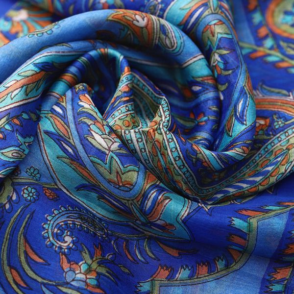 100% Seidenschal, bedruckt mit Paisleymuster, 50x160cm, Blau image number 6
