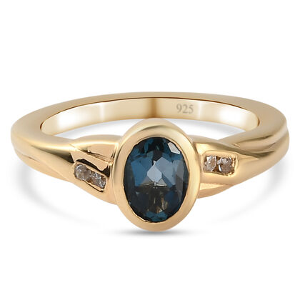 London Blau Topas und Zirkon Ring 925 Silber vergoldet (Größe 17.00) ca. 1,11 ct