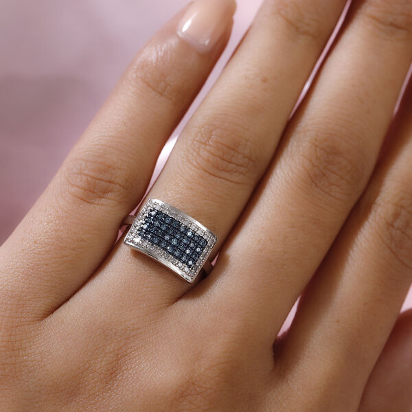 Blauer und Wei&szlig;er Diamant Ring 925 Silber platiniert  ca. 0,33 ct image number 3