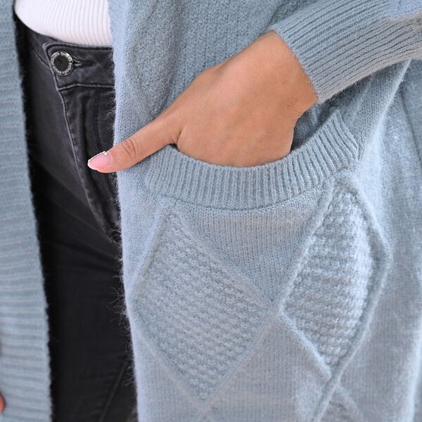 LA MAREY - lange Strickjacke, Einheitsgr&ouml;&szlig;e T&uuml;rkis image number 5