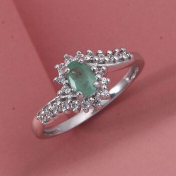 D'Joy Socoto Smaragd, Wei&szlig;er Zirkon Ring 925 Silber rhodiniert (Gr&ouml;&szlig;e 17.00) ca. 1,05 ct