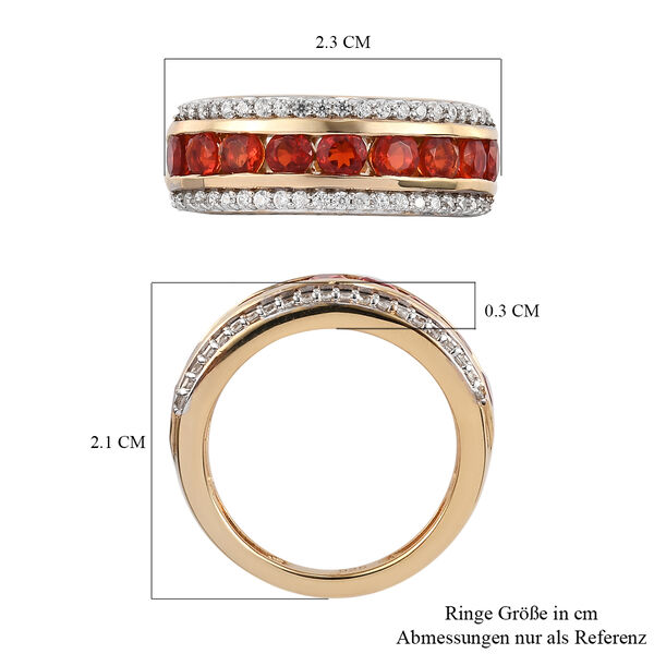 Mexikanischer Kirschfeuer-Opal und Zirkon Ring 925 Silber 585 Vergoldet image number 7