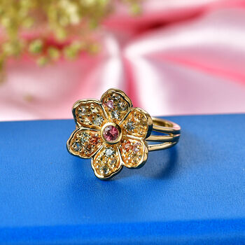 D'Joy Mehrfarbig Saphir Ring 925 Silber 750 Gelbgold vermeil (Gr&ouml;&szlig;e 18.00) ca. 1,15 ct