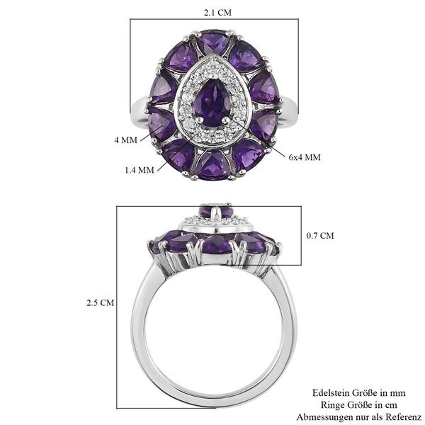 Lusaka Amethyst und Zirkon Ring 925 Silber Platin-Überzug image number 7