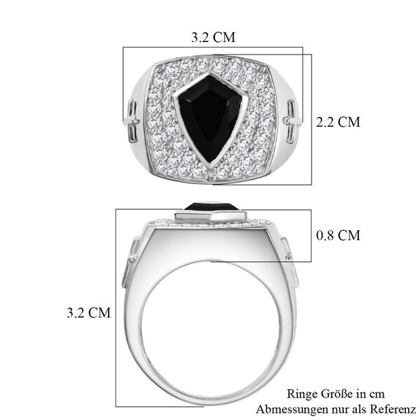 EVER TRUE AA Nat&uuml;rlicher Schwarzer Obsidian, Wei&szlig;er Zirkonia Ring Nickelfreies Messing (Gr&ouml;&szlig;e 19.00) 5.78 ct image number 6