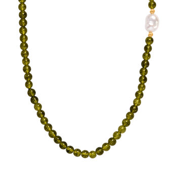 Peridot-Perlen und wei&szlig;e Barockperle Halskette, 45 cm