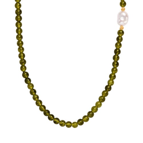 Peridot, Weiße Barockperle Halskette ca. 45 cm Messing 125.00 ct image number 0