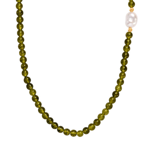 Peridot-Perlen und wei&szlig;e Barockperle Halskette, 45 cm