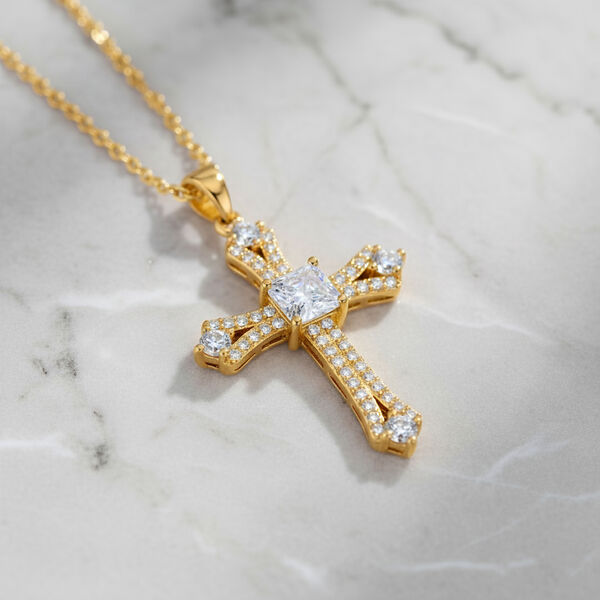 Weißer Zirkonia Schmuckset ca. 50 cm 316L Edelstahl IP-Gelbbeschichtung, Nickelfreies Messing vergoldet image number 1