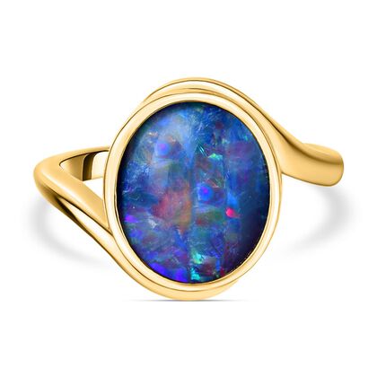 Boulder Opal Triplett Ring, 925 Silber vergoldet (Größe 17.00) ca. 2,73 ct
